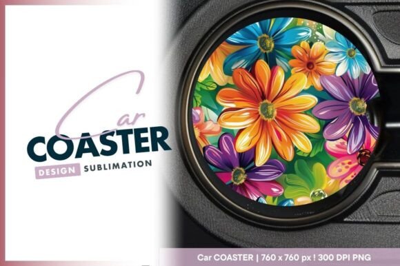 Download Vibrant Floral Circle Round Car Coaster - Premium Resources